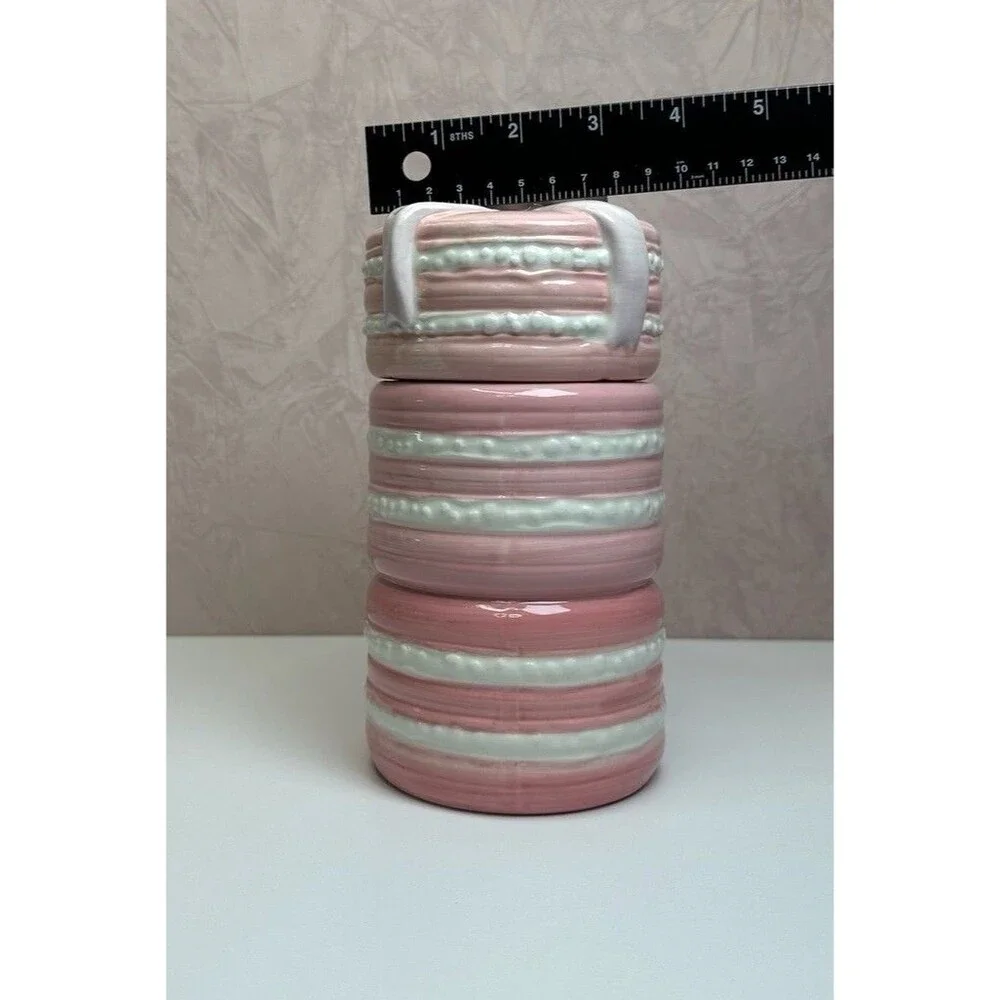 Pink Macaron Ceramic Canister Jar w/ Bow Lid | Coquette Paris Kitchen Décor